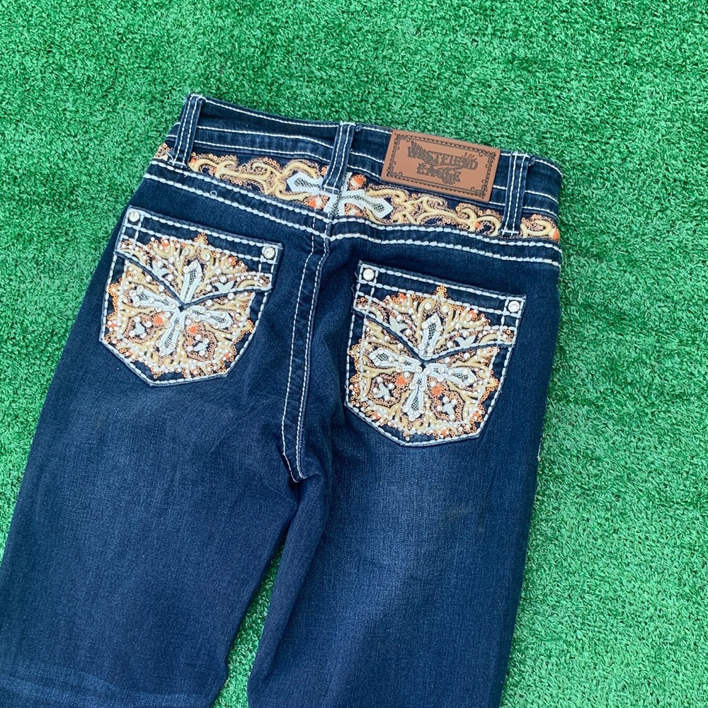 Reba Dark Blue Boot Cut Jeans with Embroidered Back Pockets
